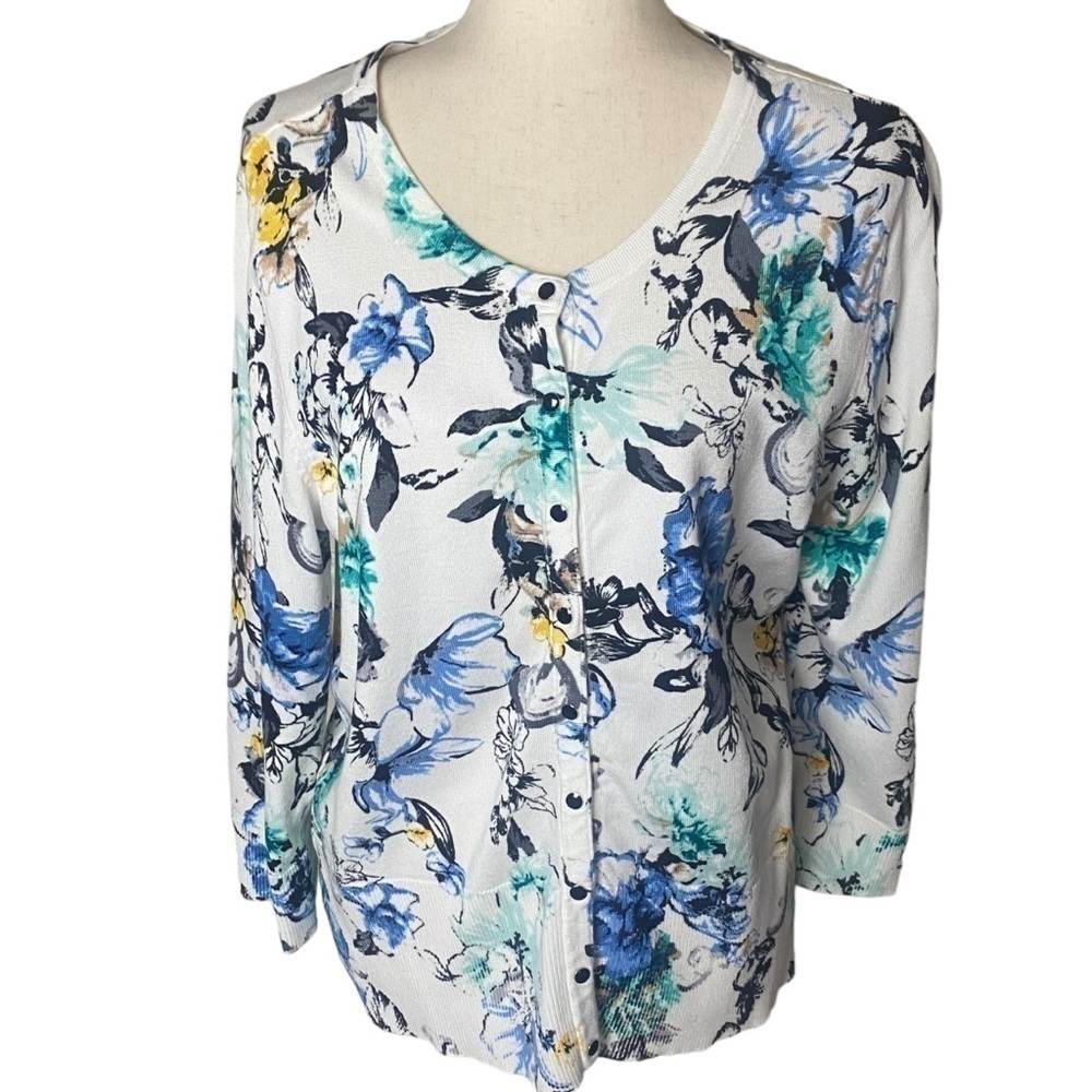White‎ House Black Market Bluegreen floral print cardigan
